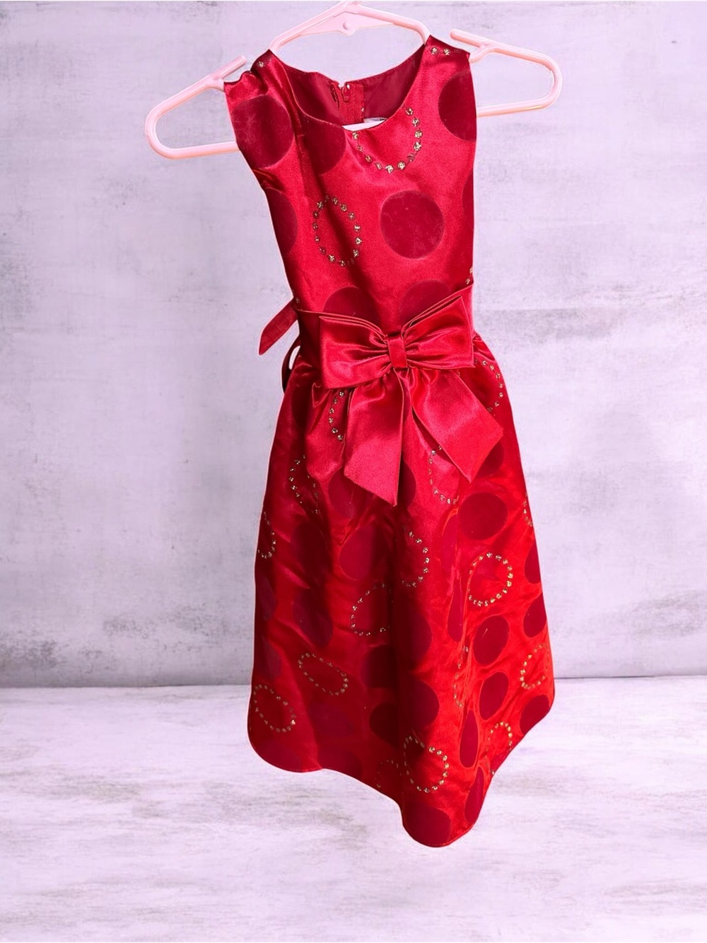 Rare Editions 4T red Holiday party dress satin velvet spots glitter sparkles